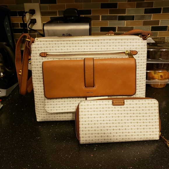 Fossil Handbags - Fossil Kinley Crossbody Bag and Wallet Gray Stripe